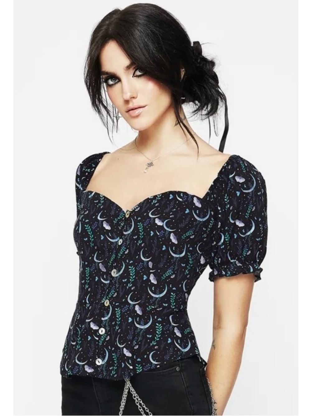 Disturbia Diana Moon Moth Button Up Corset Top 2